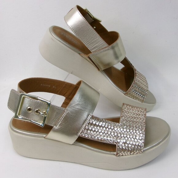 Geox Respira Italy Laudara Oro‎ Gold Platform Slingback Sandals Sz 8 - Picture 1 of 6
